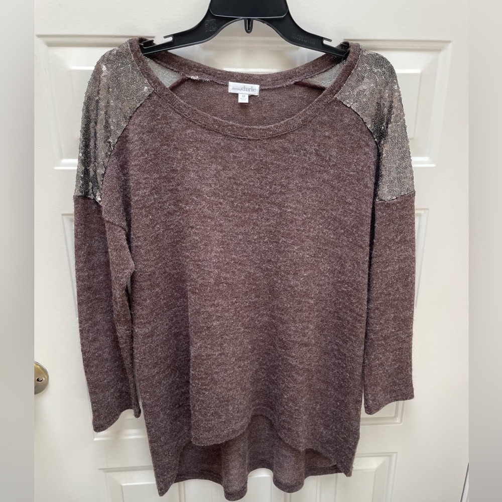 Charming Charlie heather brown tunic with sequins